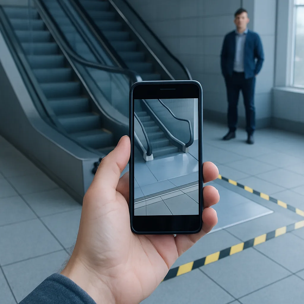 Photographing an escalator area after an injury in Philadelphia
