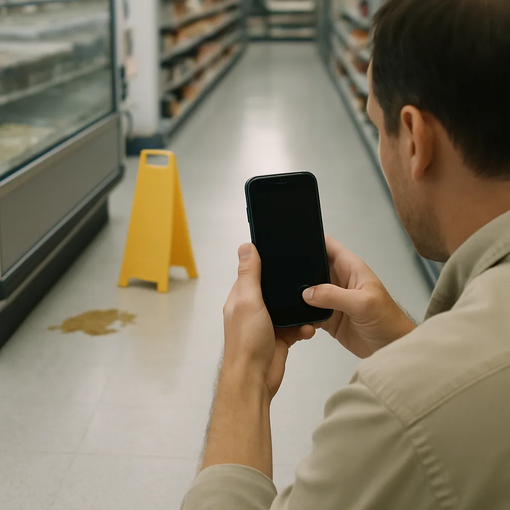 Photographing a grocery aisle spill for a Philadelphia supermarket injury claim