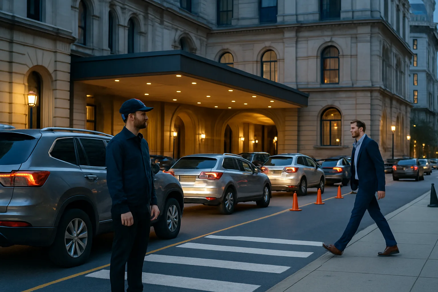 Philadelphia valet pedestrian accident lawyer scene showing a valet driveway and pedestrian walkway Philadelphia valet pedestrian accident lawyer scene showing a valet driveway and pedestrian walkway