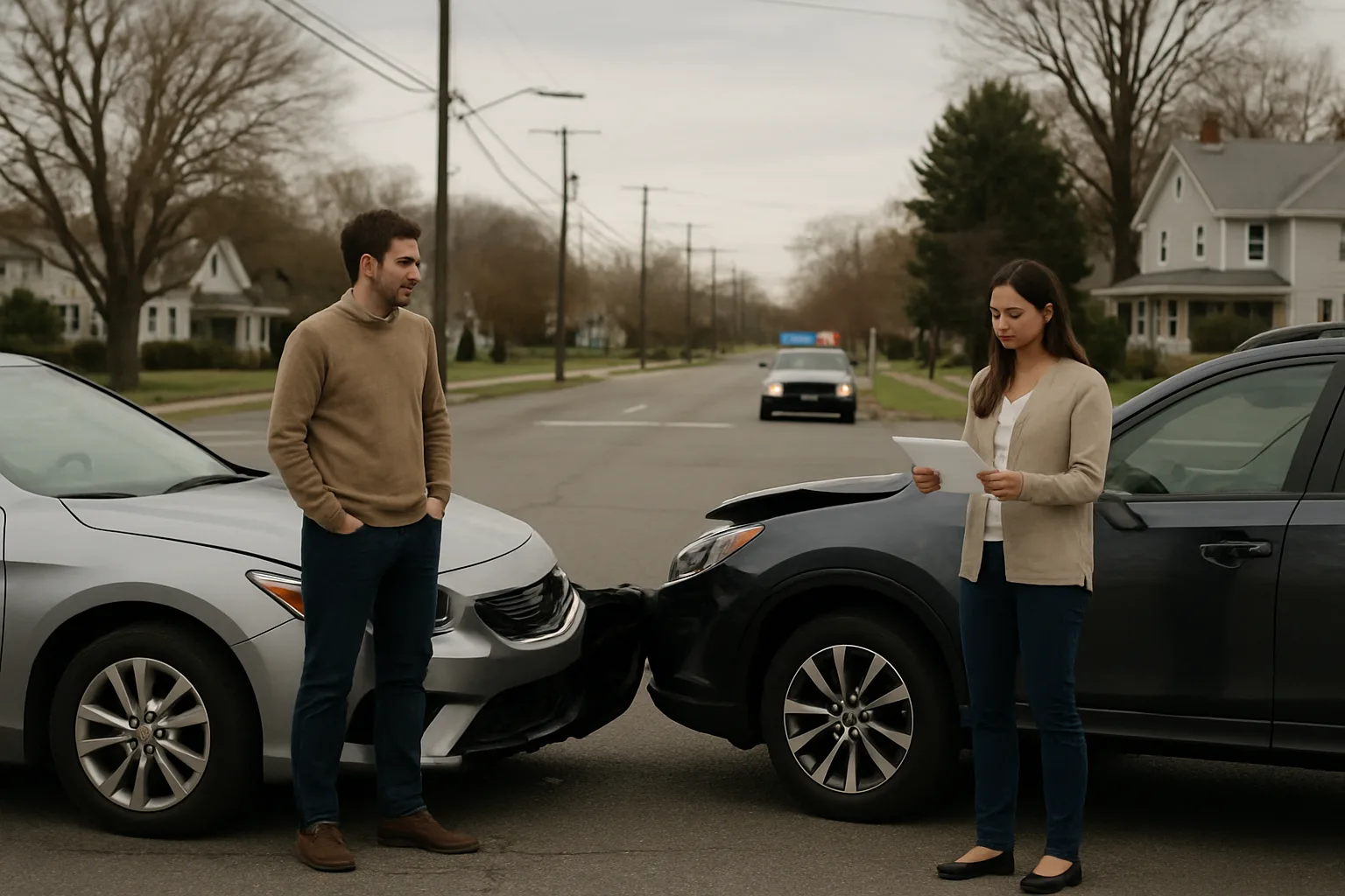 New Jersey uninsured driver accident claim scene at a suburban intersection New Jersey uninsured driver accident claim scene at a suburban intersection