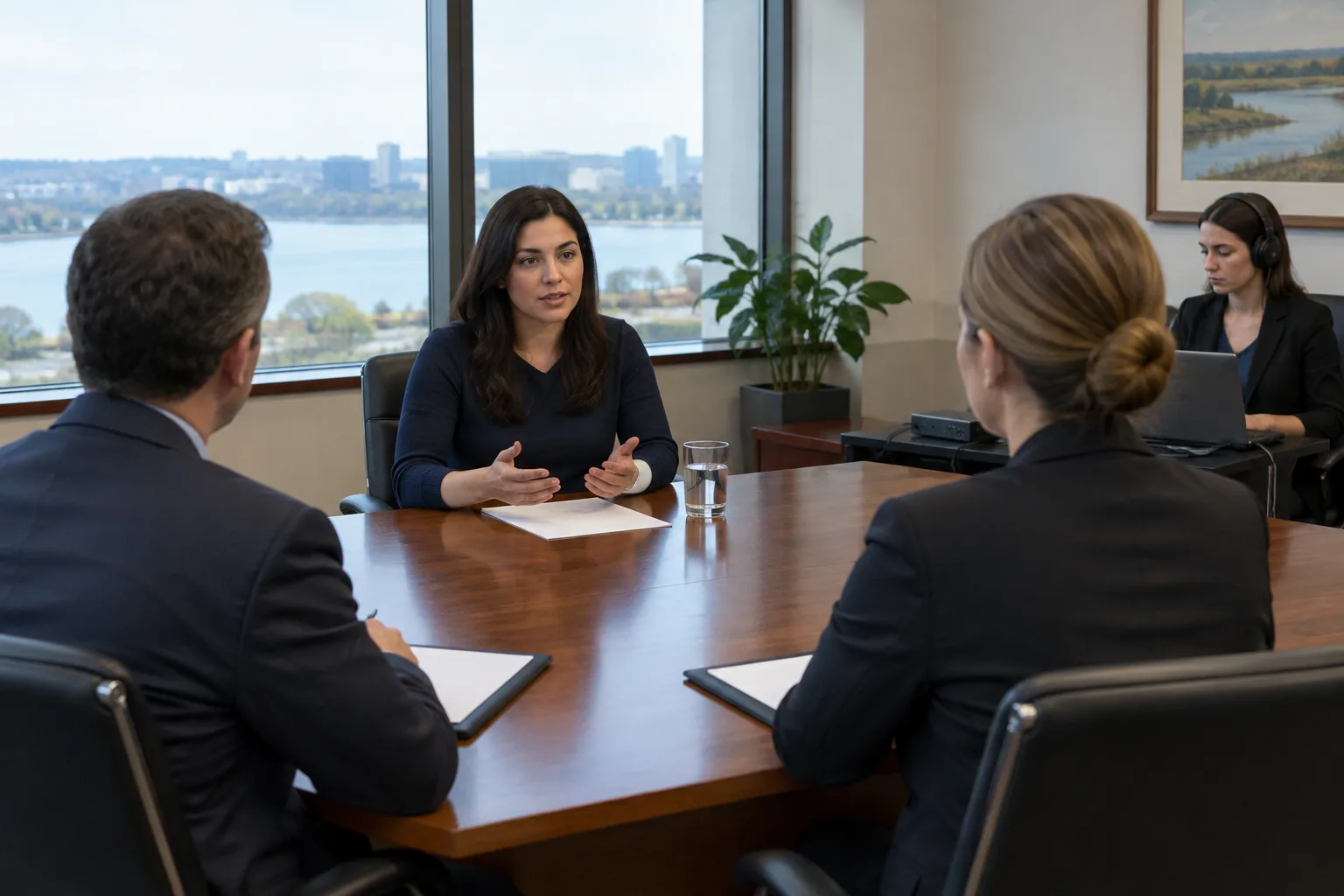 A witness and legal team at a New Jersey personal injury deposition A witness and legal team at a New Jersey personal injury deposition